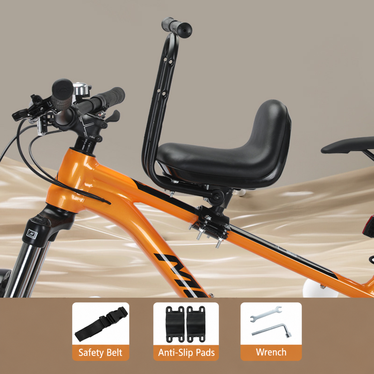 Front Mounted Child Bike Seat with Safety Guard & Footrests – Adjustable Kids Bicycle Seat