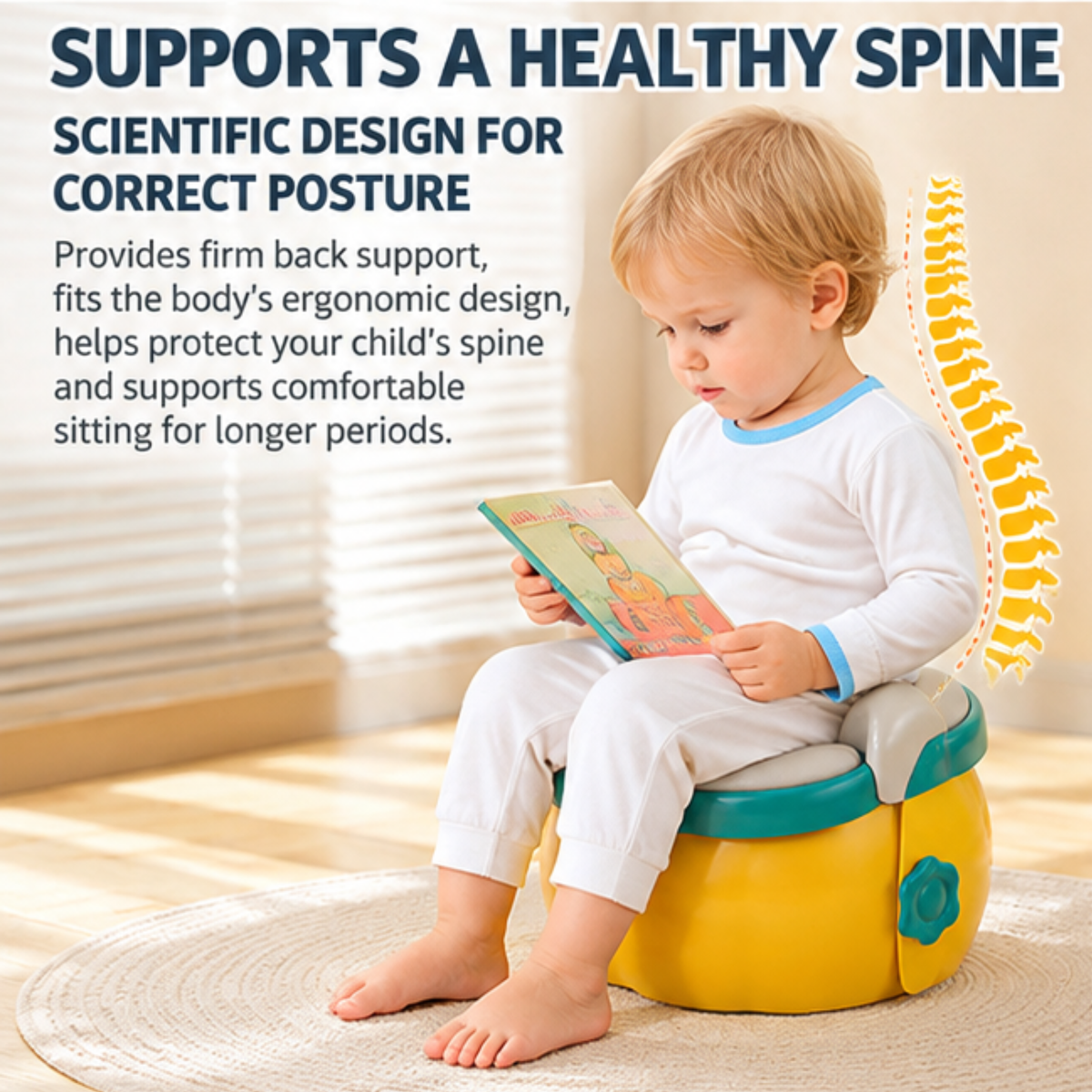 3-in-1 Kids Potty Training Seat – Portable Toddler Toilet with Back Support, Soft Cushion & Detachable Lid