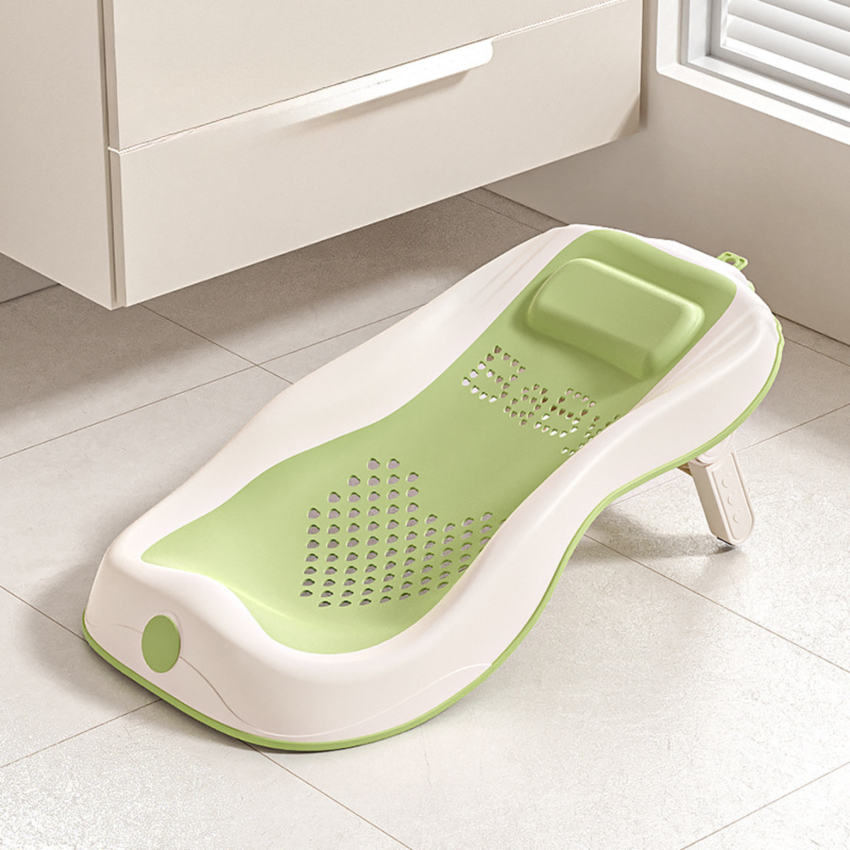 Foldable Baby Bath Support Seat with Digital Thermometer – 3-Level Adjustable Newborn Bath Lounger