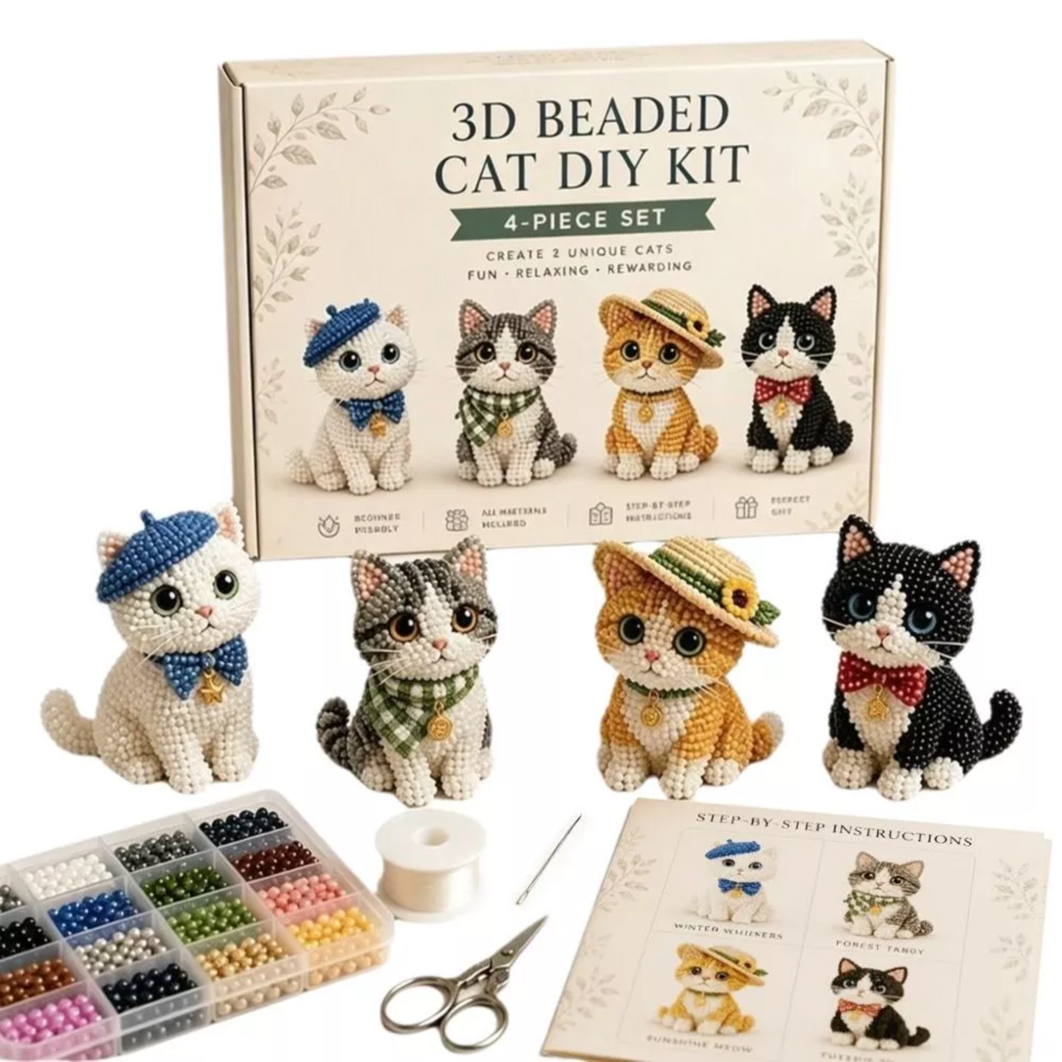 DIY Beaded Animal Kit, 3D Mini Pet Bead Keychain Making Kit, Handmade Bead Art Craft Kit, Cute Animal Jewelry & Creative DIY Craft