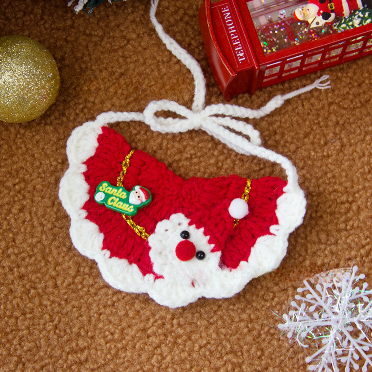 Christmas Pet Scarf Ornament for Cats and Dogs, Knitted Scarf Collar with Reindeer, Santa Claus, and Snowman Designs
