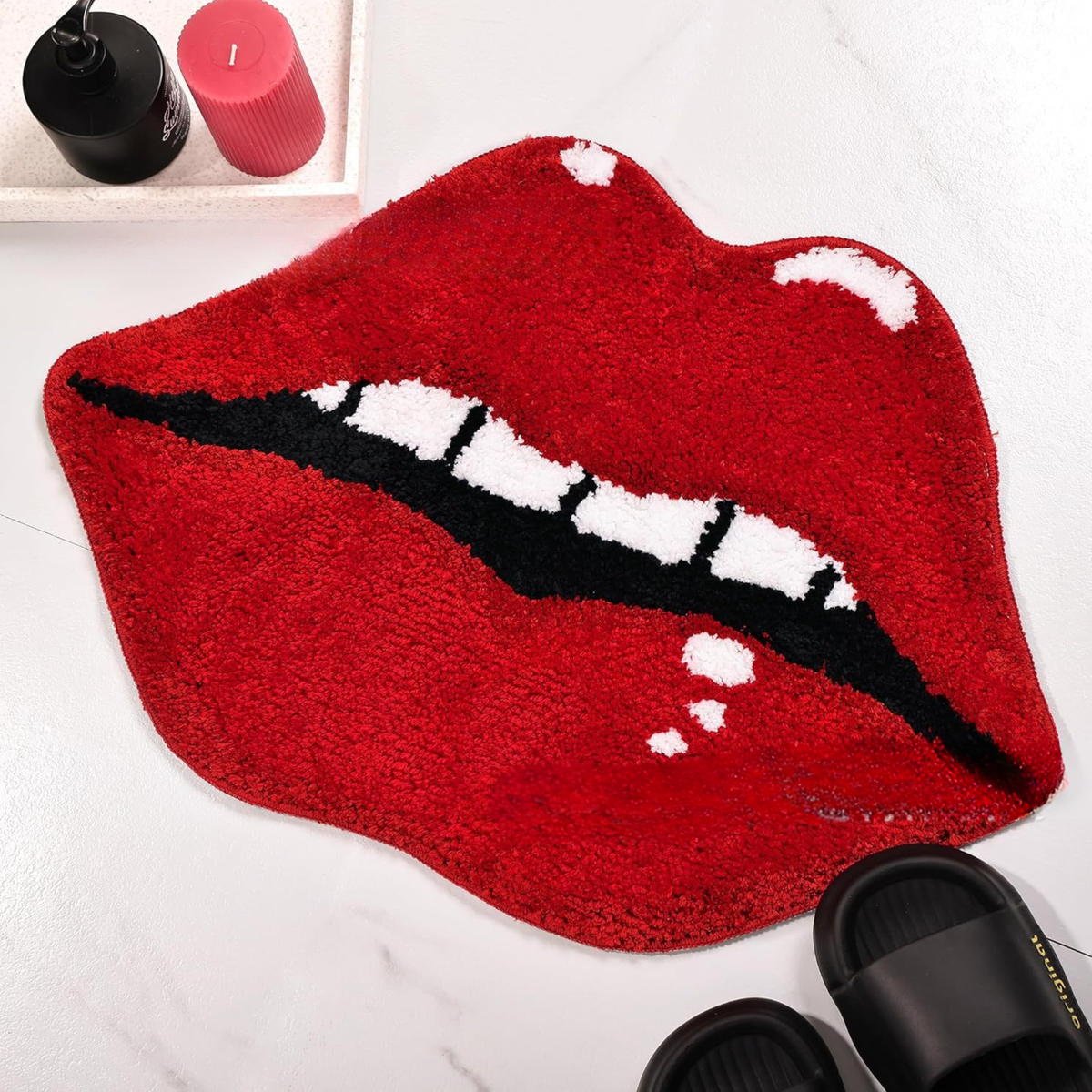 Halloween Cashmere Bathroom Door Mat Valentine's Day Non-Slip Foot Mat, Funny Lips Halloween Gift Home Decor