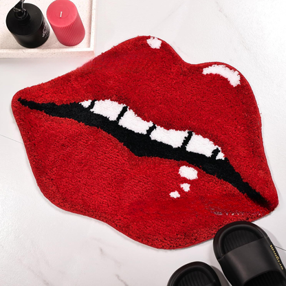 Halloween Cashmere Bathroom Door Mat Valentine's Day Non-Slip Foot Mat, Funny Lips Halloween Gift Home Decor
