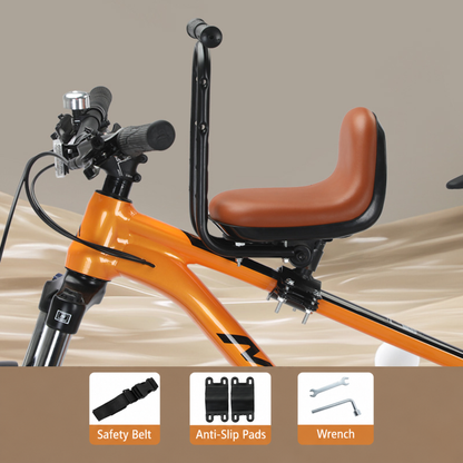Front Mounted Child Bike Seat with Safety Guard & Footrests – Adjustable Kids Bicycle Seat