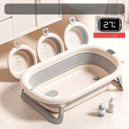 Foldable Baby Bathtub with Temperature Display & Bath Support – Space Saving Infant Toddler Tub with Non-Slip Legs