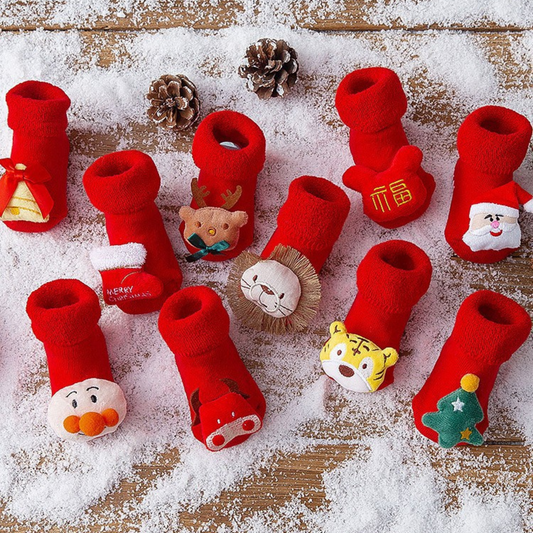 Christmas Newborn Socks, Cute Non Slip Baby Socks, Warm Winter Holiday Socks for Infants