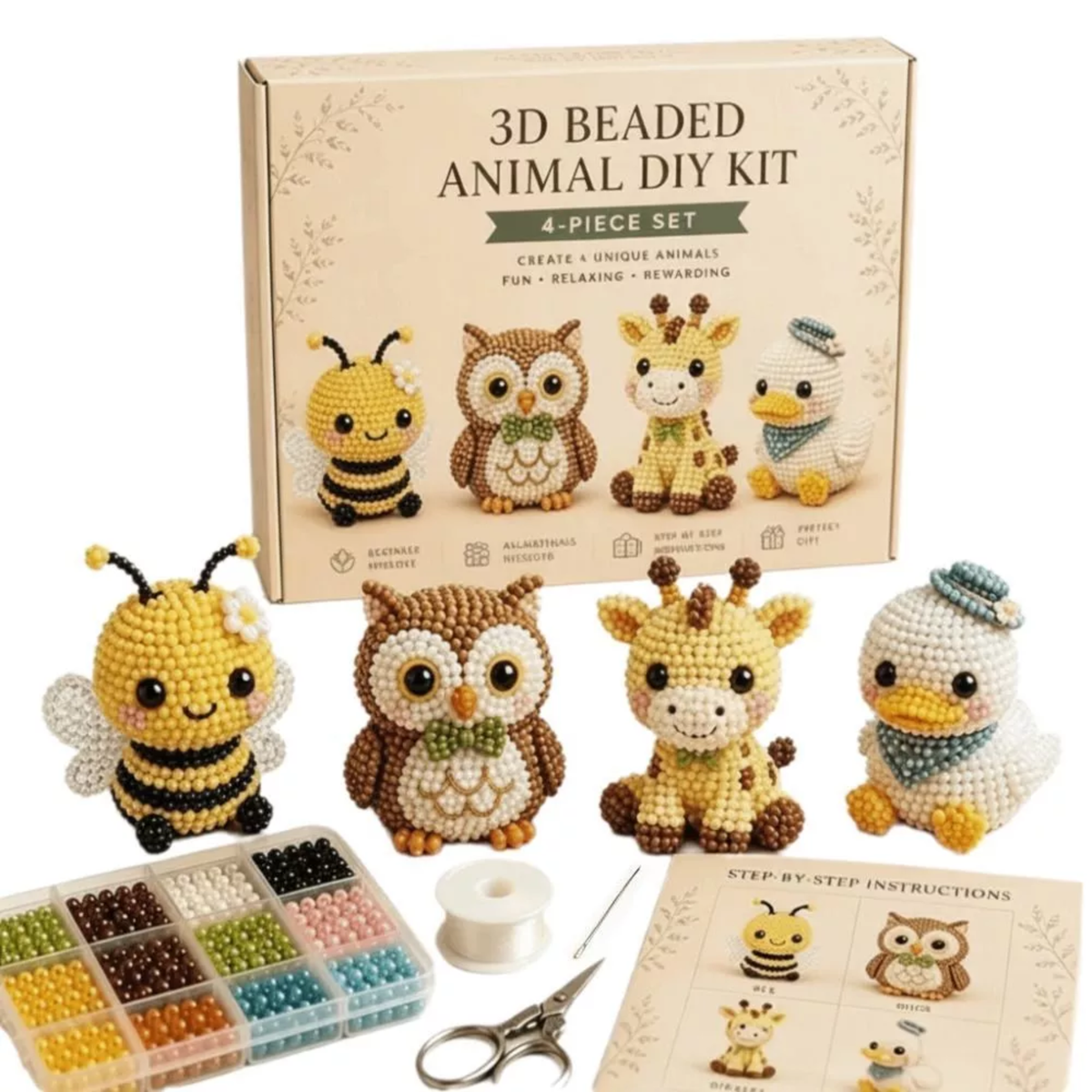 DIY Beaded Animal Kit, 3D Mini Pet Bead Keychain Making Kit, Handmade Bead Art Craft Kit, Cute Animal Jewelry & Creative DIY Craft