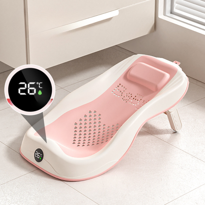 Foldable Baby Bath Support Seat with Digital Thermometer – 3-Level Adjustable Newborn Bath Lounger