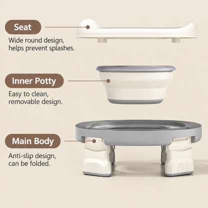 2-in-1 Foldable Toddler Travel Potty – Portable Potty Training Seat with Removable Bowl & Splash Guard