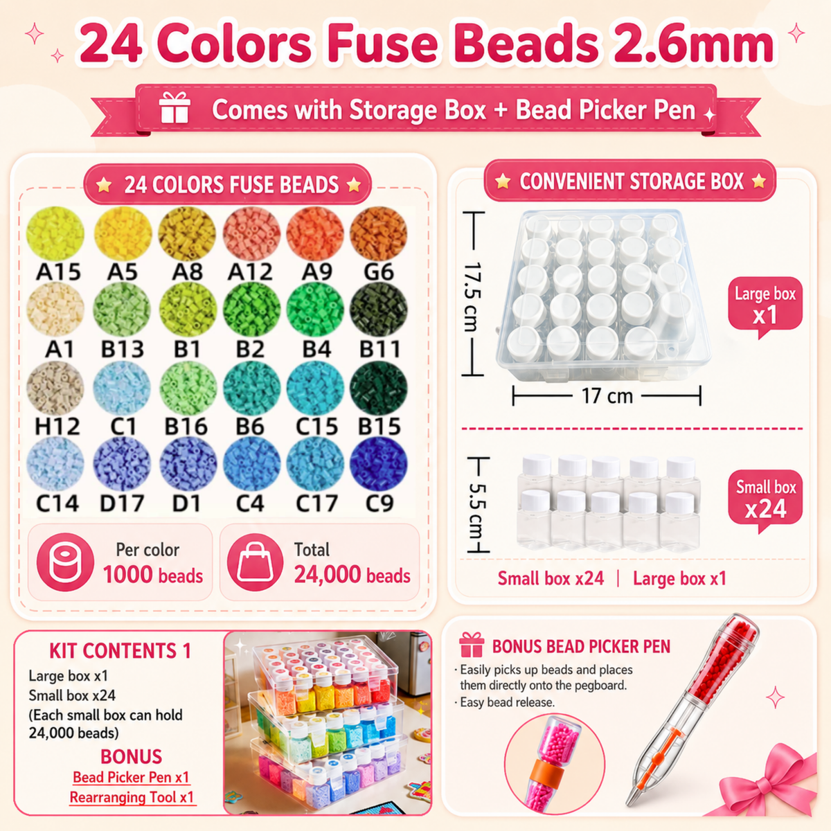 2.6mm DIY Perler Beads – Complete Set with Iron, Pegboards, Ironing Paper & Creative Craft Toys