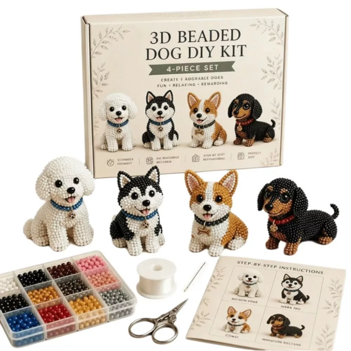 DIY Beaded Animal Kit, 3D Mini Pet Bead Keychain Making Kit, Handmade Bead Art Craft Kit, Cute Animal Jewelry & Creative DIY Craft