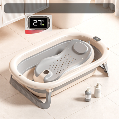 Foldable Baby Bathtub with Temperature Display & Bath Support – Space Saving Infant Toddler Tub with Non-Slip Legs