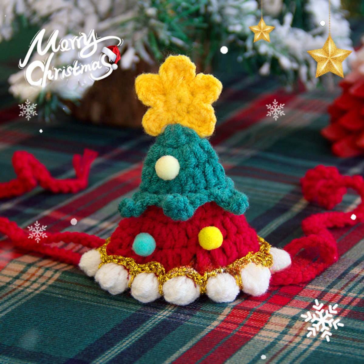 Christmas Pet Scarf Ornament for Cats and Dogs, Knitted Scarf Collar with Reindeer, Santa Claus, and Snowman Designs