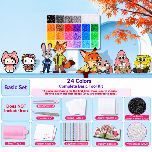 2.6mm DIY Perler Beads – Complete Set with Iron, Pegboards, Ironing Paper & Creative Craft Toys