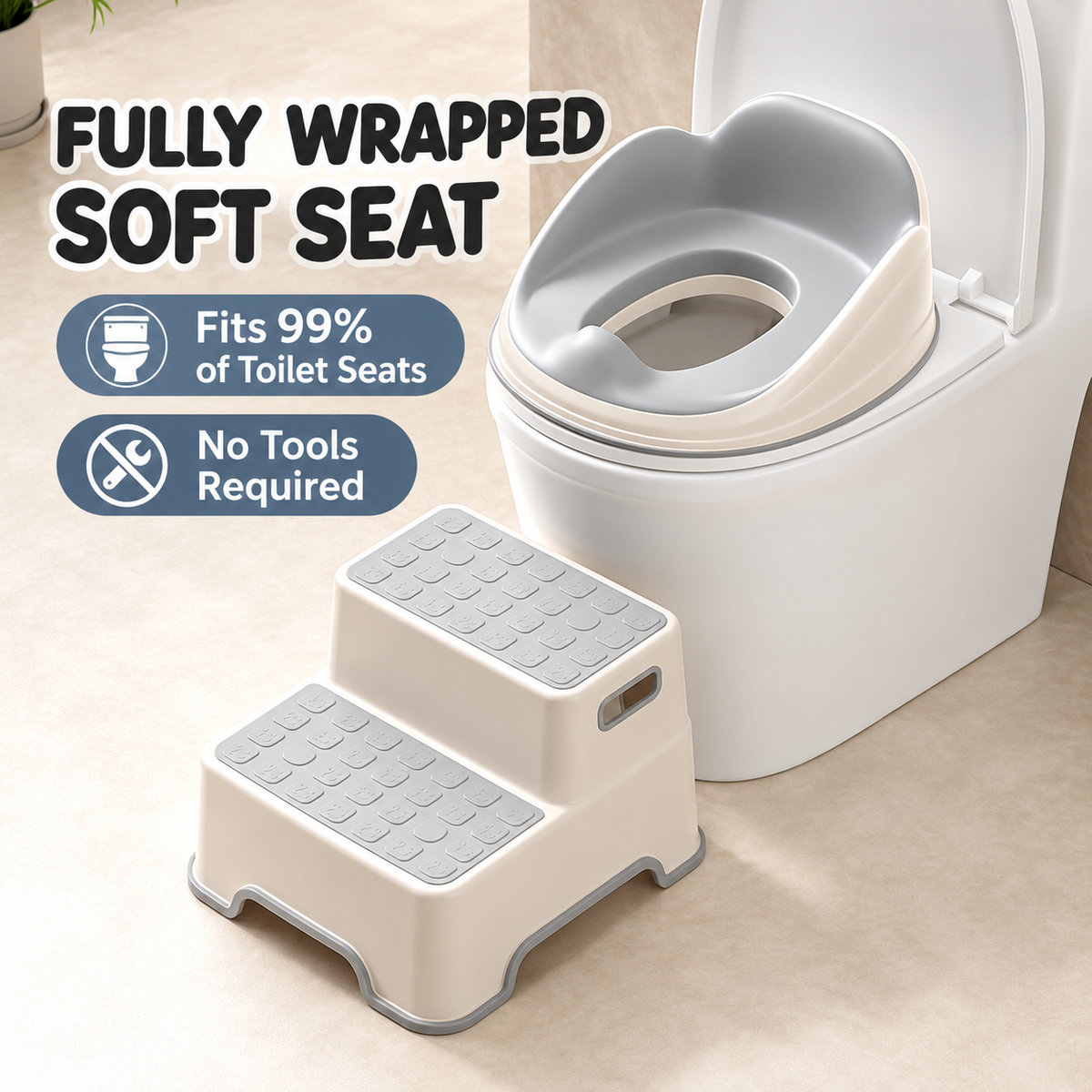 Toddler Potty Training Seat with Step Stool – Soft Cushioned Toilet Seat, Splash Guard & Non-Slip Kids Bathroom Set