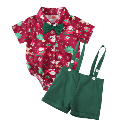 Halloween and Christmas Baby Romper Triangle Bodysuit Short-Sleeved Romper Gentleman Bow Tie