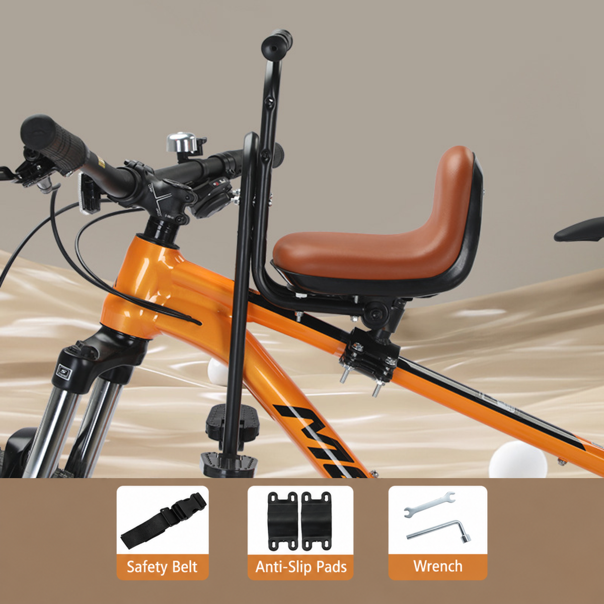 Front Mounted Child Bike Seat with Safety Guard & Footrests – Adjustable Kids Bicycle Seat