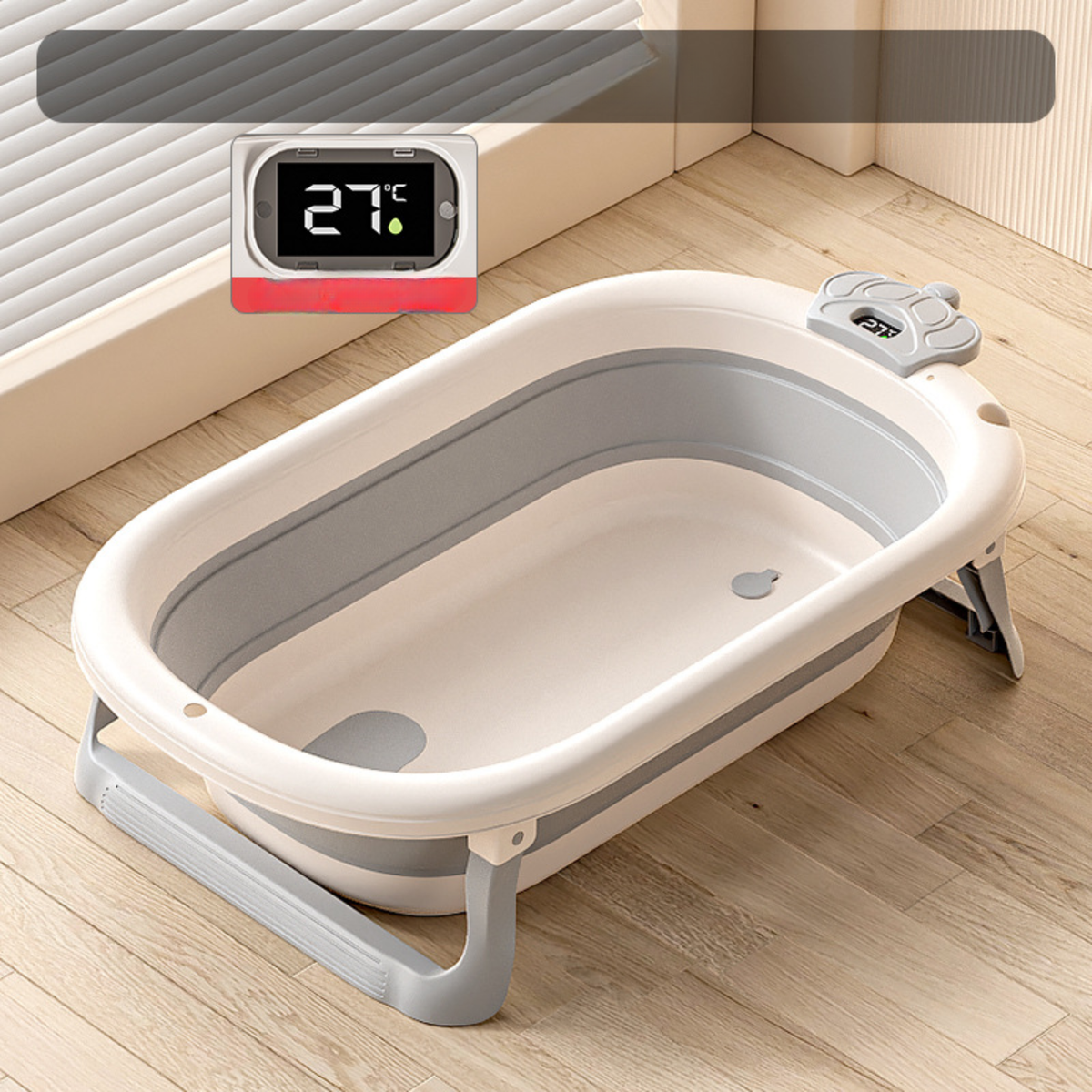Foldable Baby Bathtub with Temperature Display & Bath Support – Space Saving Infant Toddler Tub with Non-Slip Legs