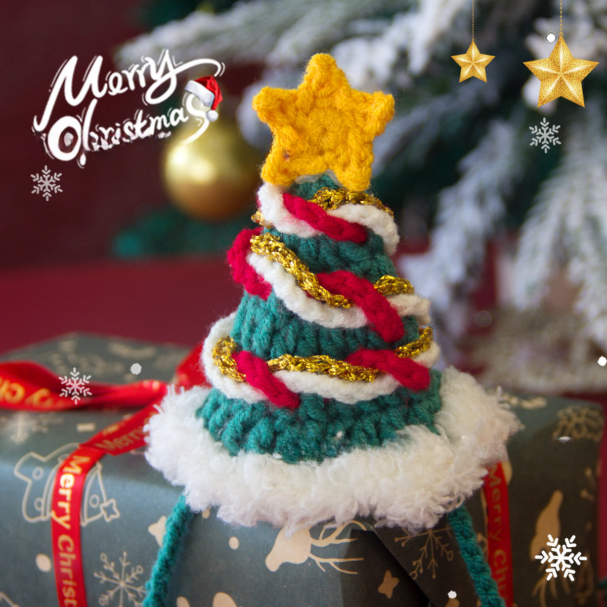 Christmas Pet Scarf Ornament for Cats and Dogs, Knitted Scarf Collar with Reindeer, Santa Claus, and Snowman Designs