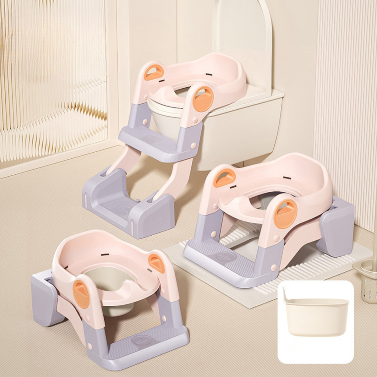 2-in-1 Toddler Potty Training Seat with Step Stool – Foldable Toilet Ladder with Handles & Non-Slip Steps