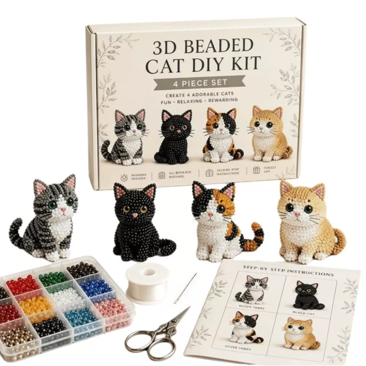DIY Beaded Animal Kit, 3D Mini Pet Bead Keychain Making Kit, Handmade Bead Art Craft Kit, Cute Animal Jewelry & Creative DIY Craft