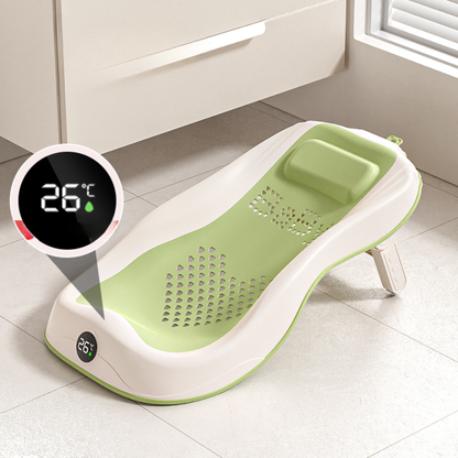 Foldable Baby Bath Support Seat with Digital Thermometer – 3-Level Adjustable Newborn Bath Lounger