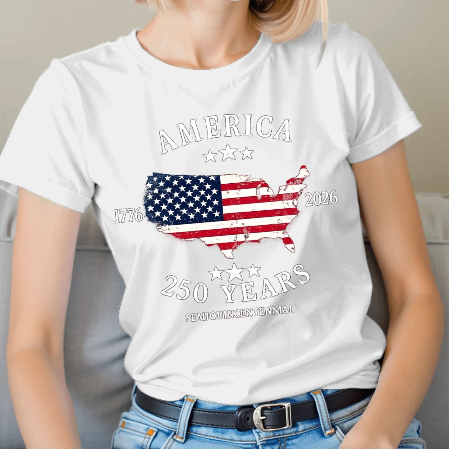 Vintage USA Map Flag 1776-2026 Patriotic Tee - TSP250A012