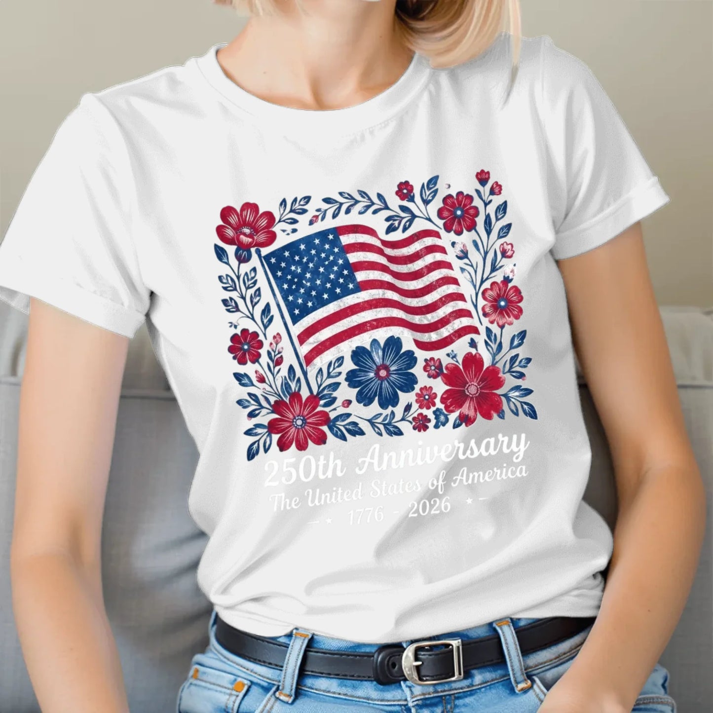 USA 250th Anniversary Floral Flag T-Shirt - TSP250A018