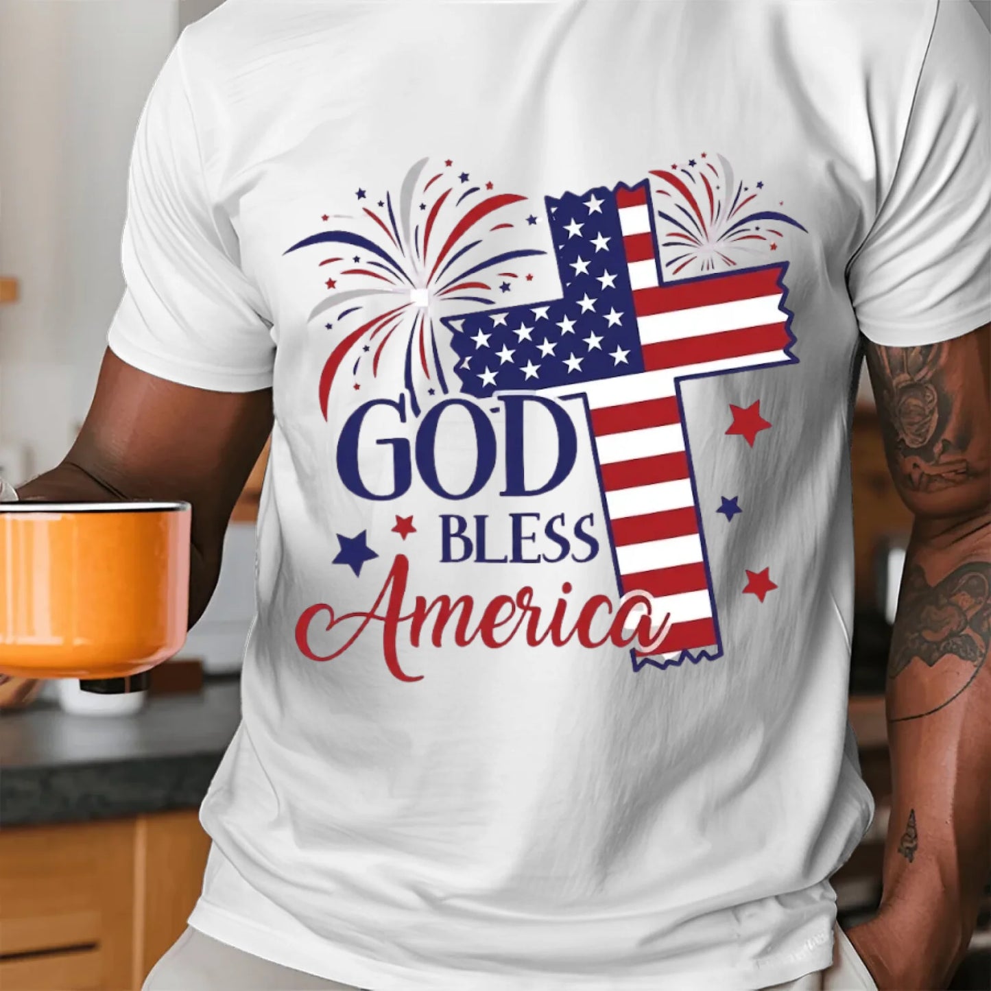 God Bless America Christian Cross T-Shirt - TSP250A025