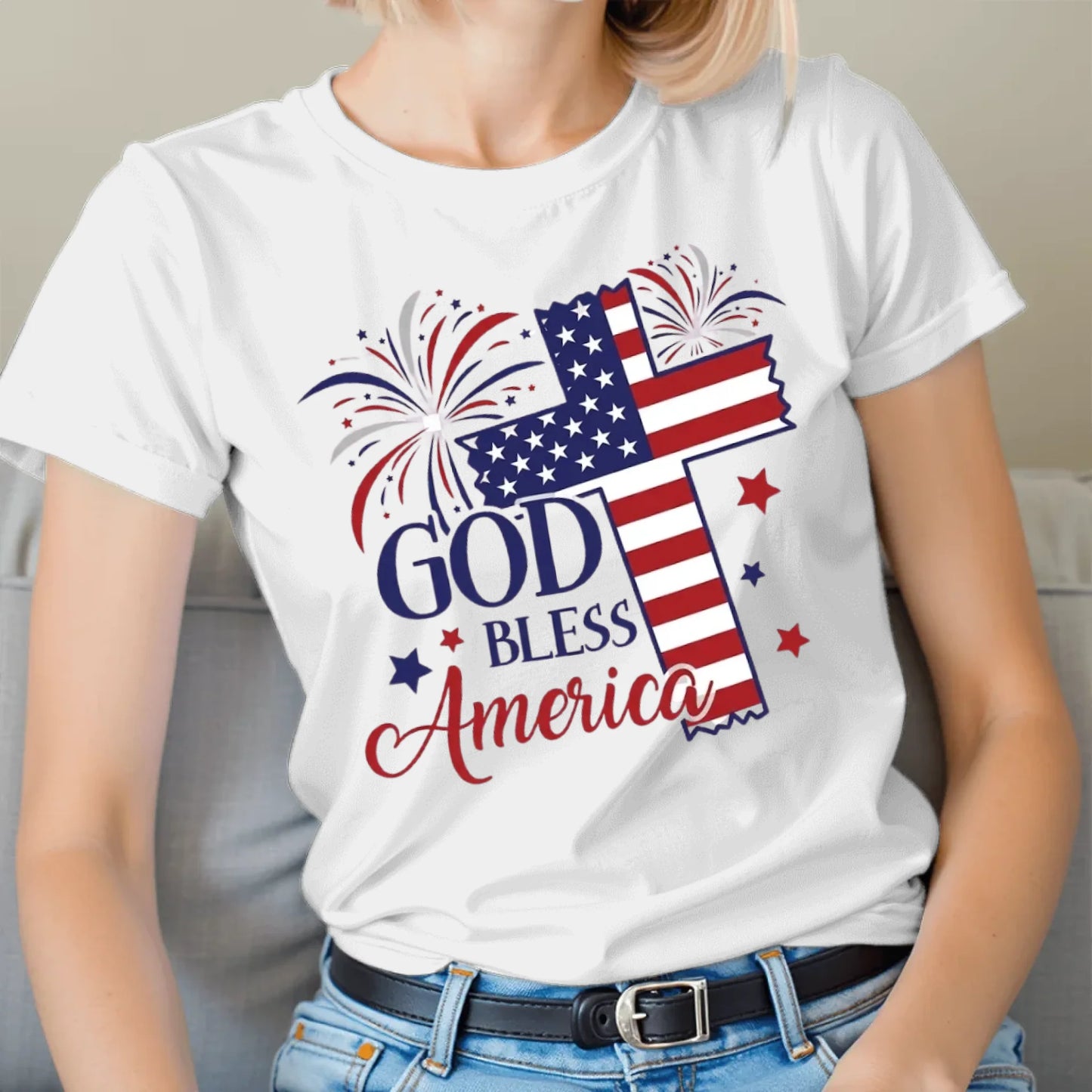 God Bless America Christian Cross T-Shirt - TSP250A025