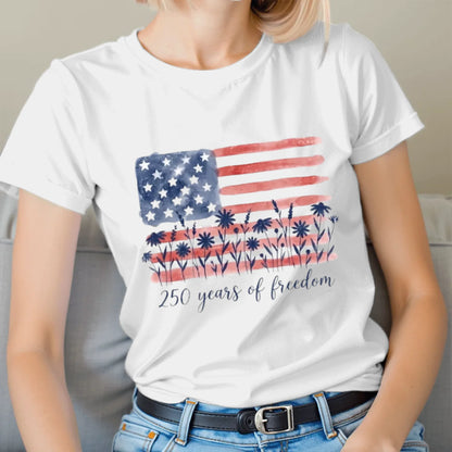 Watercolor USA Flag Wildflower T-Shirt - TSP250A026