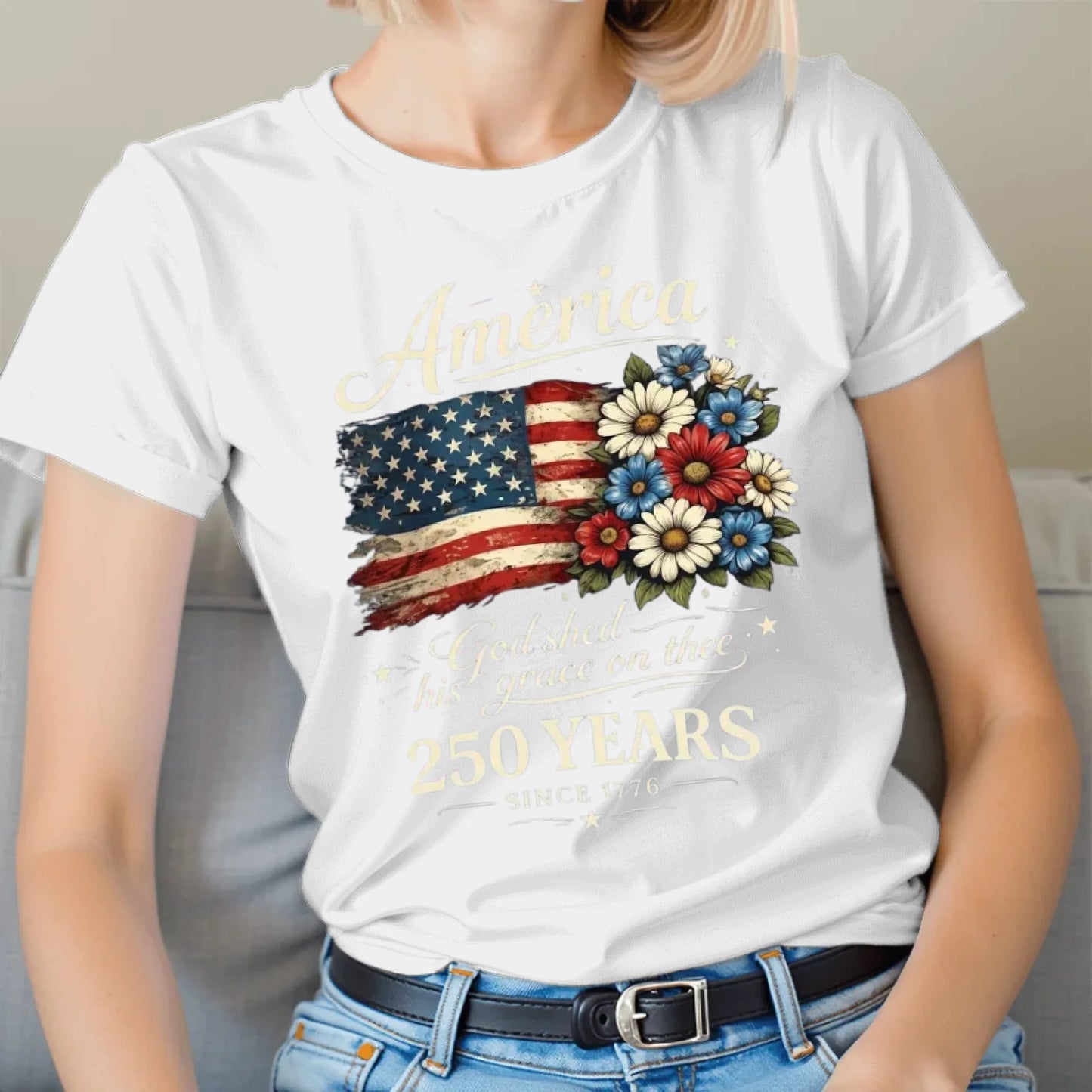 America 250 Years Daisy Flag Vintage T-Shirt -TSP250A027