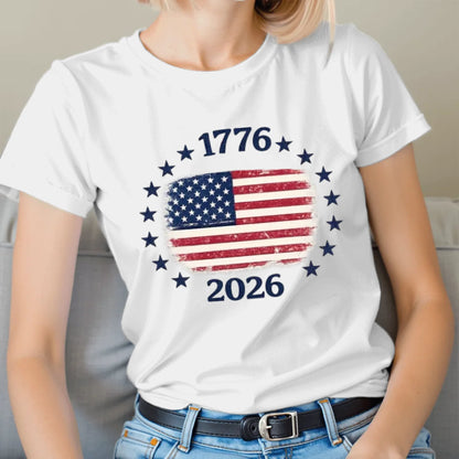 Vintage America 1776-2026 Flag Stars T-Shirt - TSP250A032