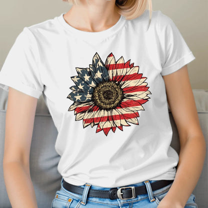Patriotic USA Flag Sunflower Vintage T-Shirt - TSP250A034