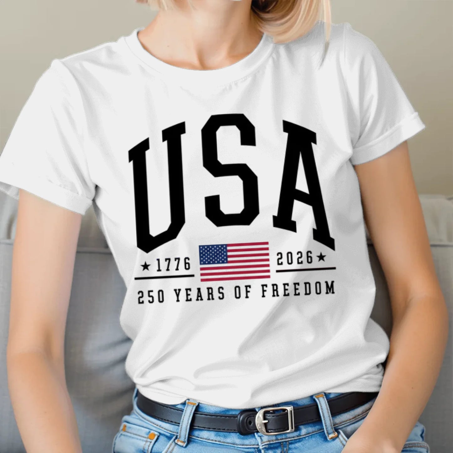 USA Varsity Font 250 Years of Freedom T-Shirt - TSP250A053