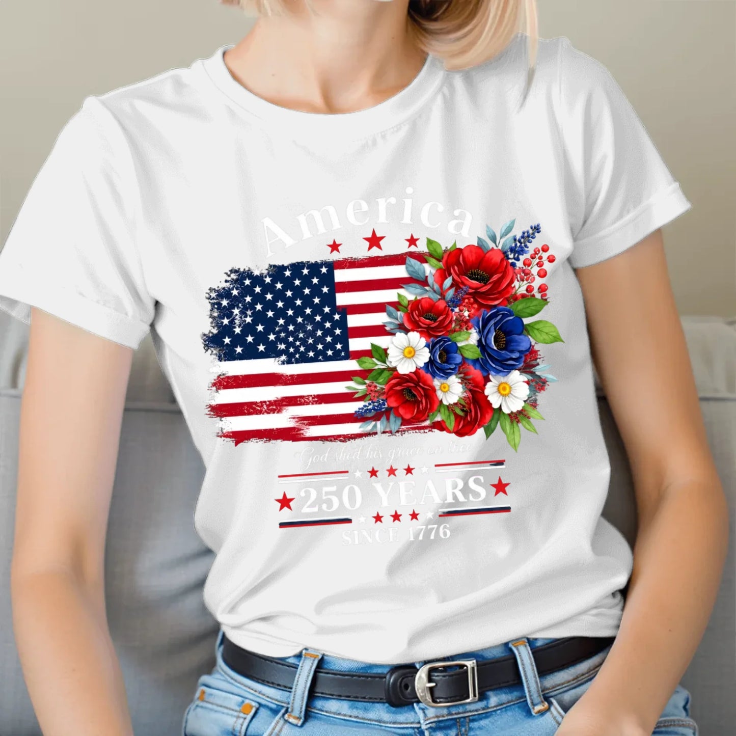 America 250 Years Floral Flag Vintage T-Shirt TSP250A009
