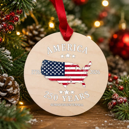 America 250 Years Semiquincentennial Ornament US Map Flag - SKU022