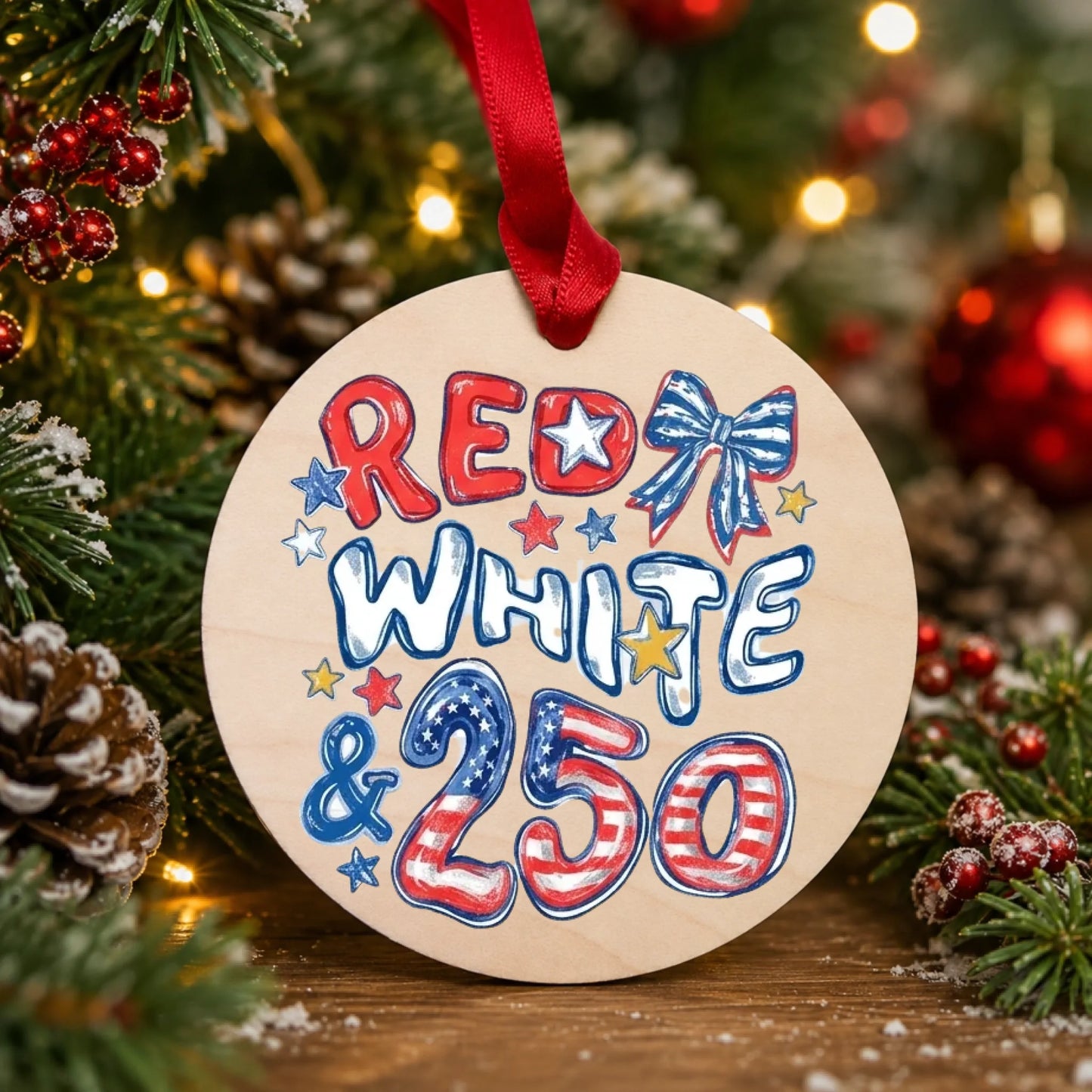 Red White and 250 Patriotic Ornament 4th of July 2026 Decor - SKU011