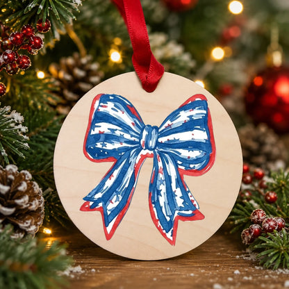 Patriotic Coquette Bow Ornament American Flag Watercolor Bow - SKU011