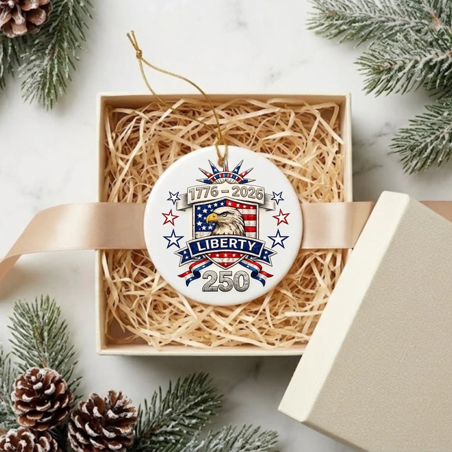 Liberty 250 Years Patriotic Ornament 1776 2026 US Bald Eagle SKU003
