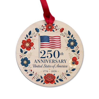 USA 250th Anniversary Ornament American Flag Floral Wreath - SKU025