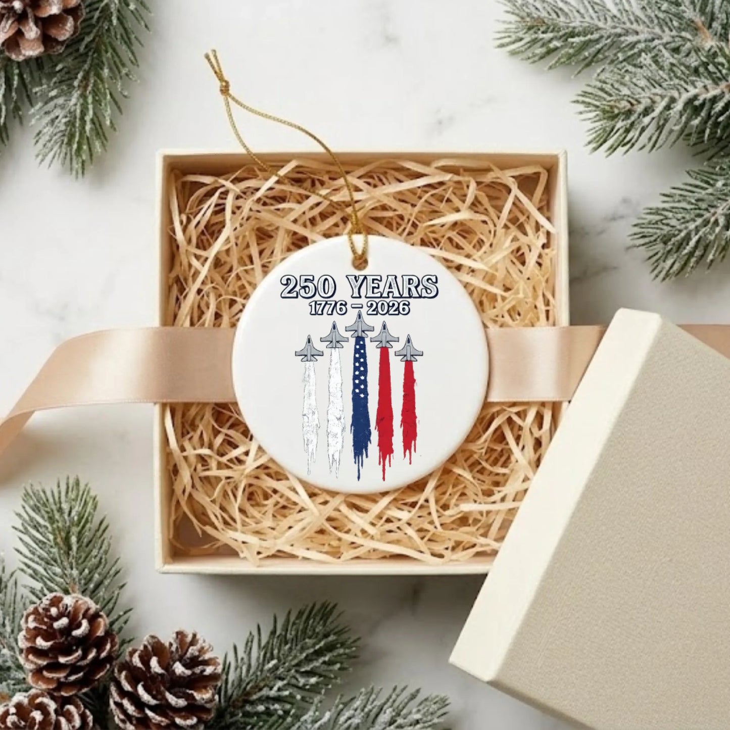 250 Years 1776-2026 Ornament Jet Air Show Smoke Trails- SKU027