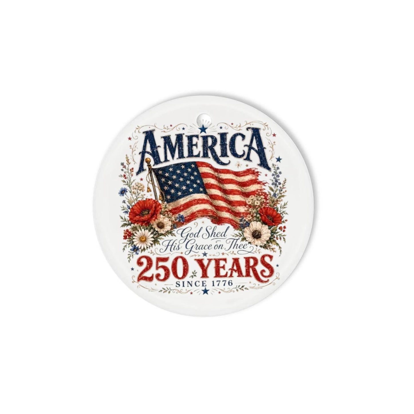 America 250 Years Patriotic Ornament 1776 2026 Flag Floral Wreath - SKU026