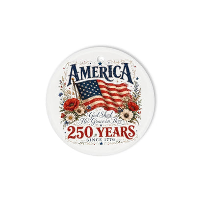 America 250 Years Patriotic Ornament 1776 2026 Flag Floral Wreath - SKU026