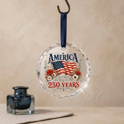 America 250 Years Patriotic Ornament 1776 2026 Flag Floral Wreath - SKU026