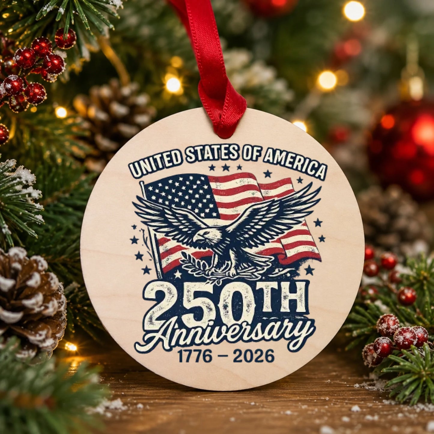 USA 250th Anniversary Vintage Ornament Bald Eagle US Flag - SKU025