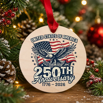 USA 250th Anniversary Vintage Ornament Bald Eagle US Flag - SKU025