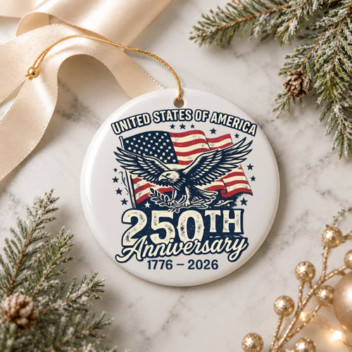 USA 250th Anniversary Vintage Ornament Bald Eagle US Flag - SKU025