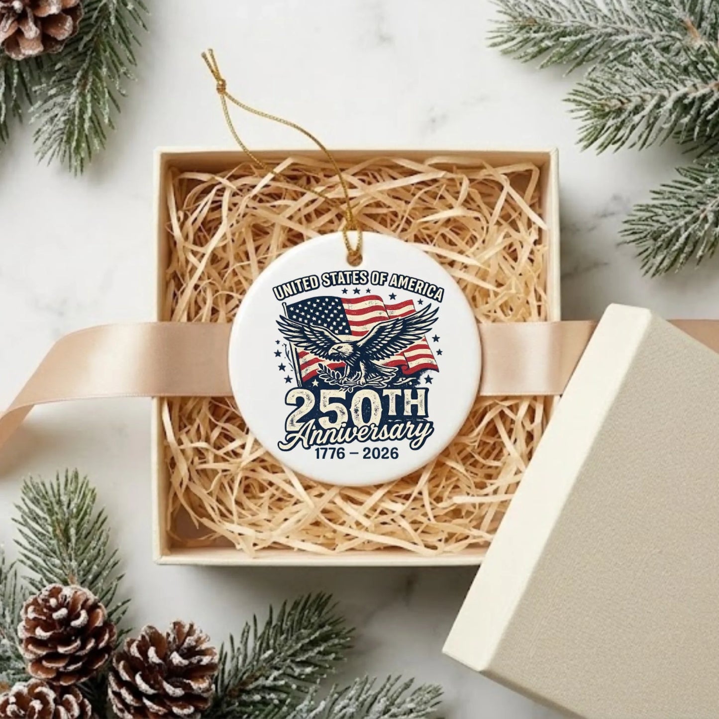 USA 250th Anniversary Vintage Ornament Bald Eagle US Flag - SKU025