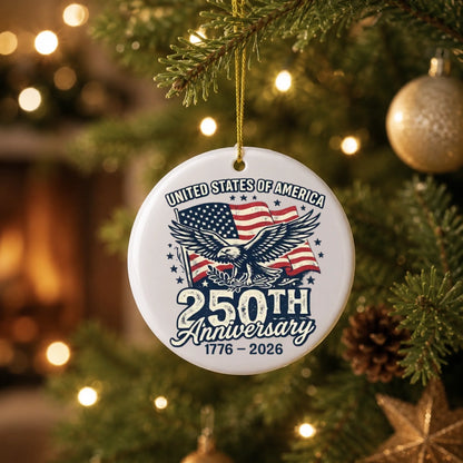 USA 250th Anniversary Vintage Ornament Bald Eagle US Flag - SKU025